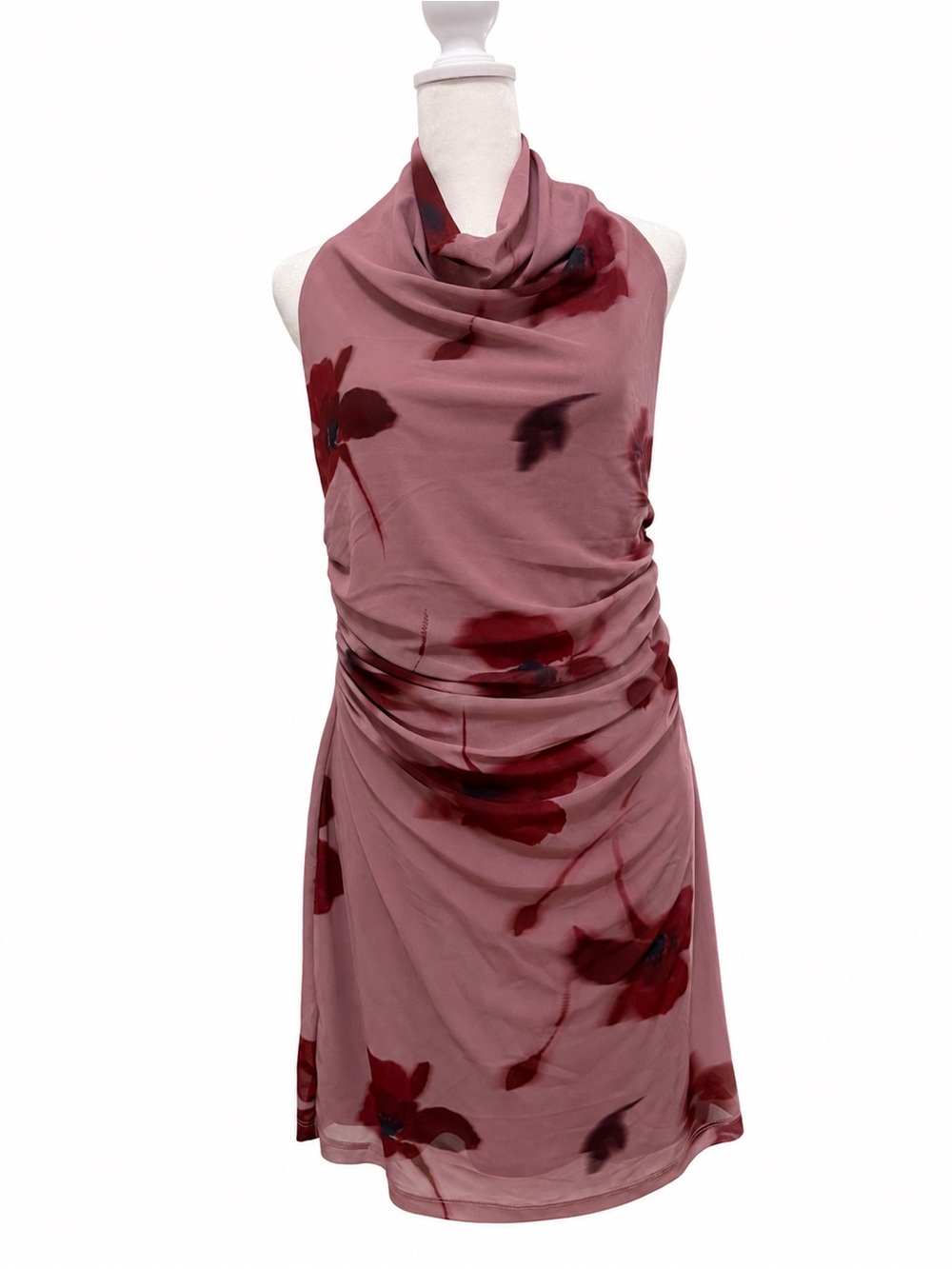 Dynamite Mauve Rose-Print Cowl Neck Mini Dress - Picture 2 of 4